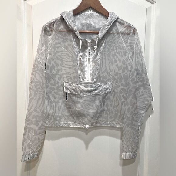 NWT Good American Icy Leopard Print Windbreaker Jacket Size 1 (S) - Picture 4 of 13